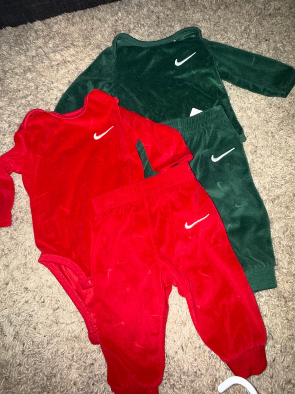 Nike Baby Velour Two-Piece Sets in Red & Dark Green